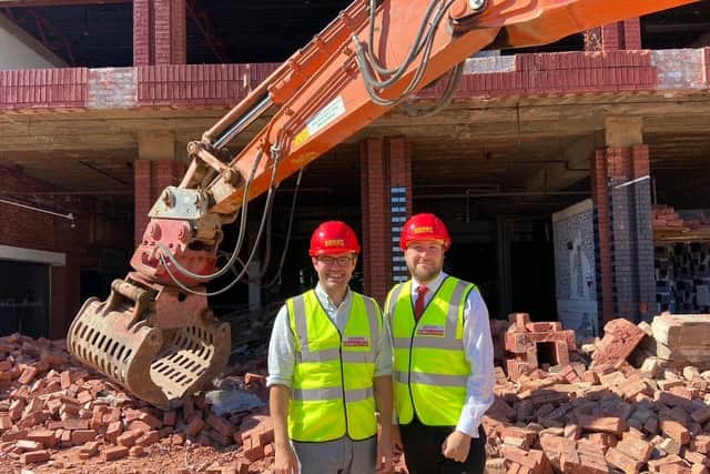 Cllr Rob Middleton and MK Council leader Pete Marland at the Agora demolition site