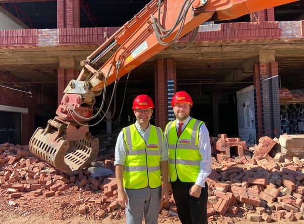 Cllr Rob Middleton and MK Council leader Pete Marland at the Agora demolition site