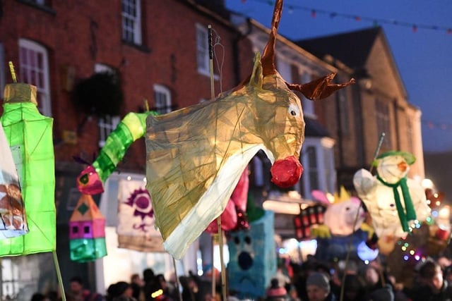 Lanterns lit up the skies as the procession made its from York House to the Market Square much to the delight of onlookers who lined the streets