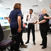 Prime Minister Rishi Sunak speaks to staff and patients during a visit to Milton Keynes University Hospital on August 15, 2023 in Milton Keynes, England. (Photo by Leon Neal - WPA Pool/Getty Images)