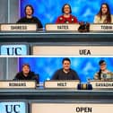 The OU team from Milton Keynes pictured competing in an earlier round of University Challenge