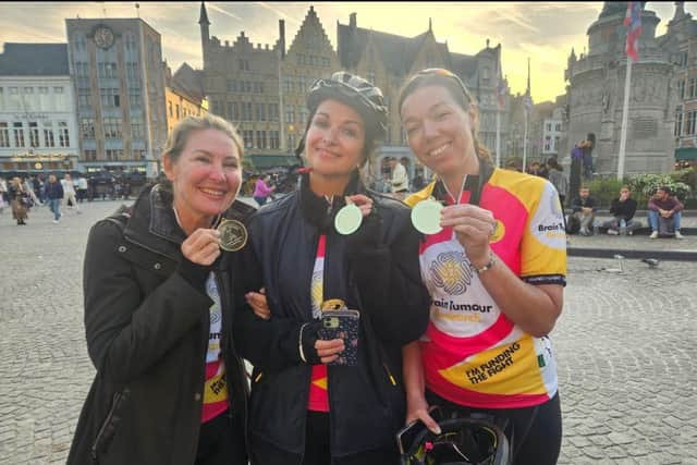 Louisa, Melaine and Becky at the finish with their medals