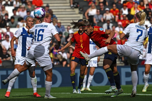 Spain's midfielder Patricia Guijarro thought she had scored but the goal was disallowed
