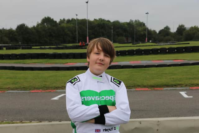 Owen Turpin, 13, is being sponsored by Specsavers to help him achieve his Formula 1 racing dream