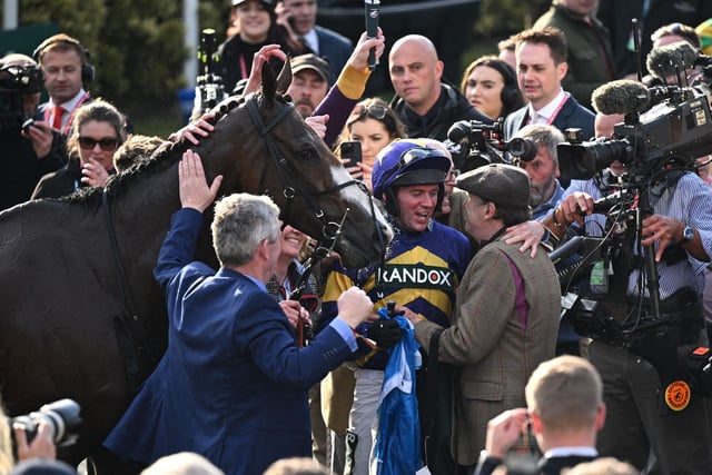 Rider Derek Fox and assistant trainer, ex-champion jockey Peter Scudamore, celebrate Aintree glory last year with Lucinda Russell's Scottish raider. He must carry a stone more in the handicap this time, and it's very rare for horses to win successive Nationals. But he is in prime form to emulate the likes of Red Rum and Tiger Roll, and earn the stable their third National in seven years, after grabbing third spot in last month's Cheltenham Gold Cup