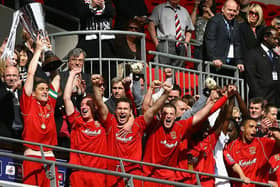 MK Dons lifted the Johnstones Paint Trophy after beating Grimsby Town at Wembley Stadium on March 30, 2008.