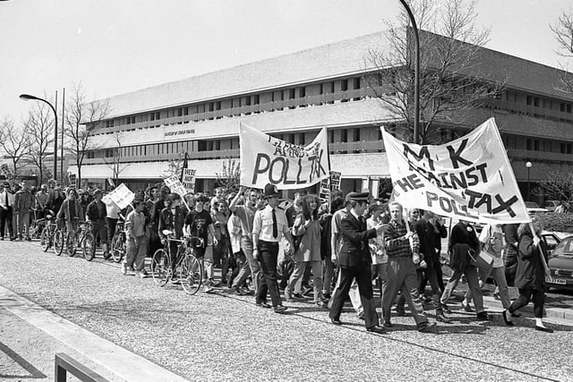By the late 80s, all the talk was of Margaret Thatcher's new poll tax. Milton Keynes was one of the places to host a mass people's protest.