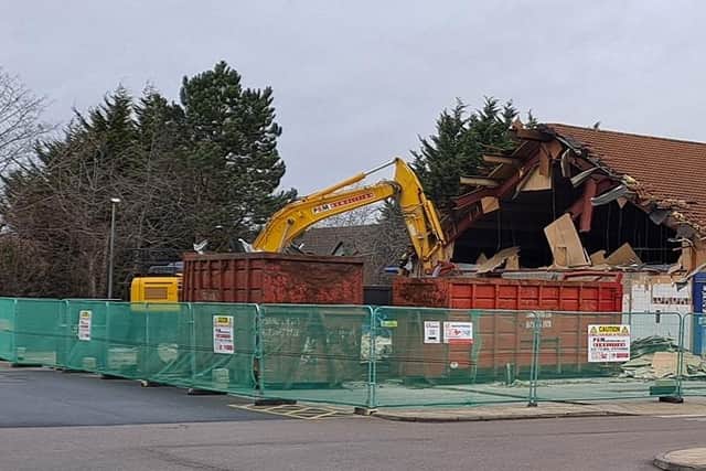 Demolition of part of Oldbrook's local centre is underway in Milton Keynes to make way for a large new Lidl