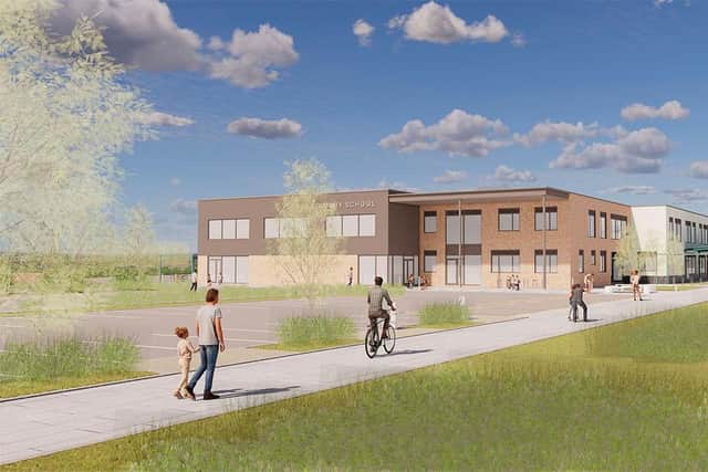 Framework for futuristic new primary school is completed in Milton Keynes