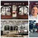 Images clockwise from top left: Amore Pizzeria; Paulo at the 2022 reopening after lockdown; Paulo's drive-through concept; inside Amore Pizzeria. Images: Amore Pizzeria.