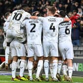 MK Dons celebrate Daniel Harvie's goal in the 1-0 win over Forest Green Rovers on Boxing Day