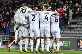 MK Dons celebrate Daniel Harvie's goal in the 1-0 win over Forest Green Rovers on Boxing Day
