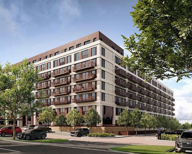 Artists' impression of how the new Avebury Boulevard block of flats will look in Central Milton Keynes