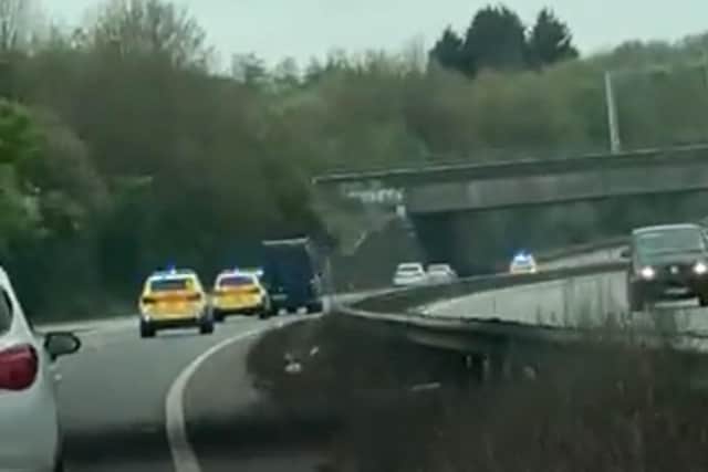 The police escort pictured on the A5 at Milton Keynes