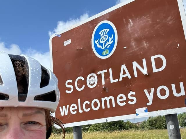 Lynn cycling into Scotland
