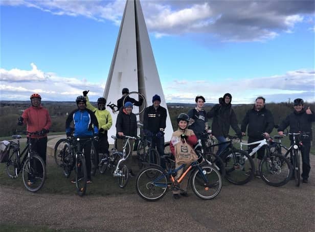 Some of the winners pictured at the Light Pyramid in Campbell Park
