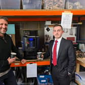 Xpress Coffee's Tristan Palmer (right) with Ben Everitt MP