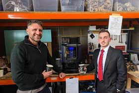 Xpress Coffee's Tristan Palmer (right) with Ben Everitt MP