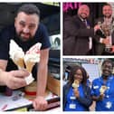 Paolo, left, and, right, at the Ice Cream Alliance awards; (bottom) all smiles as Milton Keynes Hospital staff receive free ice cream.