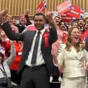 The three Labour MPs for Milton Keynes celebrating their victory at the general election. From left to right Callum Anderson, Emily Darlington and Chris Curtis
