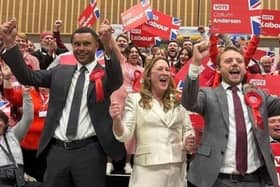 The three Labour MPs for Milton Keynes celebrating their victory at the general election. From left to right Callum Anderson, Emily Darlington and Chris Curtis