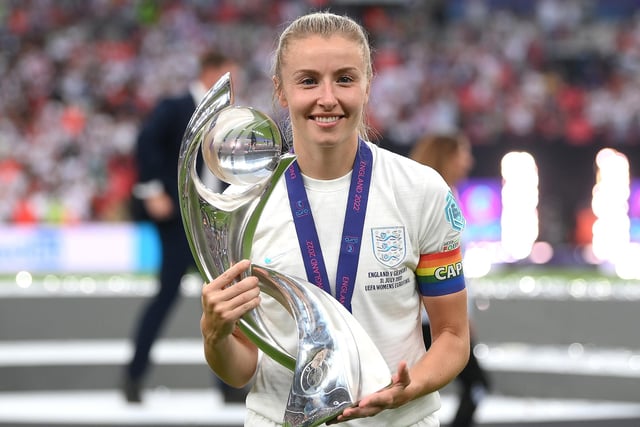 Leah Williamson with the UEFA Women's EURO 2022 Trophy (Photo by Shaun Botterill/Getty Images)