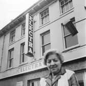 Miss Salmons outside the old Electra cinema in Newport Pagnell