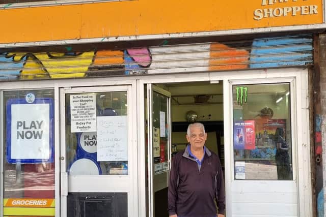 Ashwin Galaya outside his Happy Shopper store on the Lakes Estate in Milton Keynes