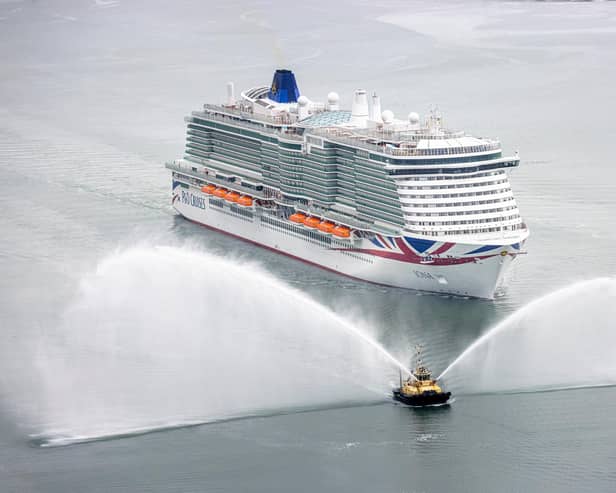 Britain’s largest and most environmentally-friendly cruise ship,  Iona, arrives into her home port of Southampton ahead of her naming ceremony