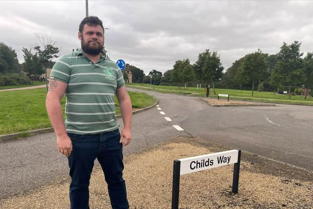 Tattenhoe ward councillor James Lancaster stands where the new grid road extension will be built to serve the proposed 1,200 home new Shenley Park development