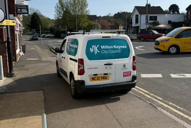 The council van was parked right on the pavement in Woburn Sands high street