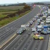 The M1 is closed between Junction 14 and 15. Photo: Motorway Cameras.