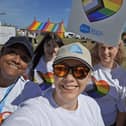 Alice (middle) with colleagues from Sue Ryder St John's Hospice at Milton Keynes Pride