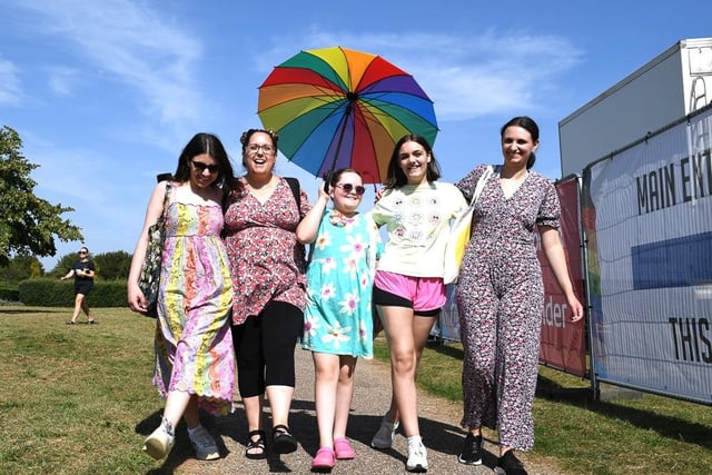 A rainbow sunshade proved just the ticket at the festival