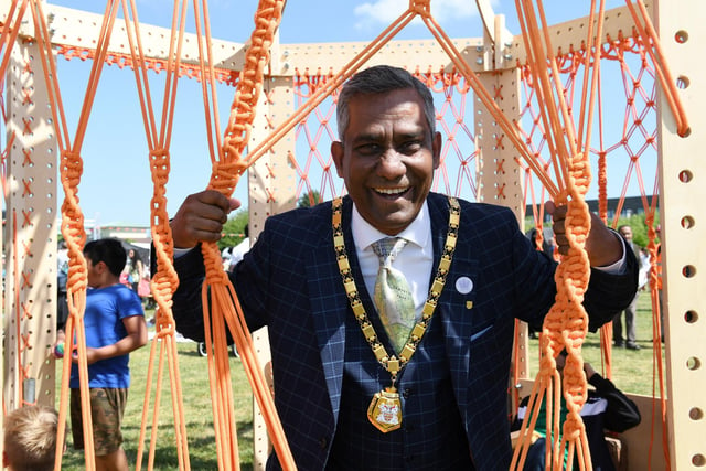 Milton Keynes mayor Cllr Mohammed Khan enjoying the attractions at the Art in the Park festival