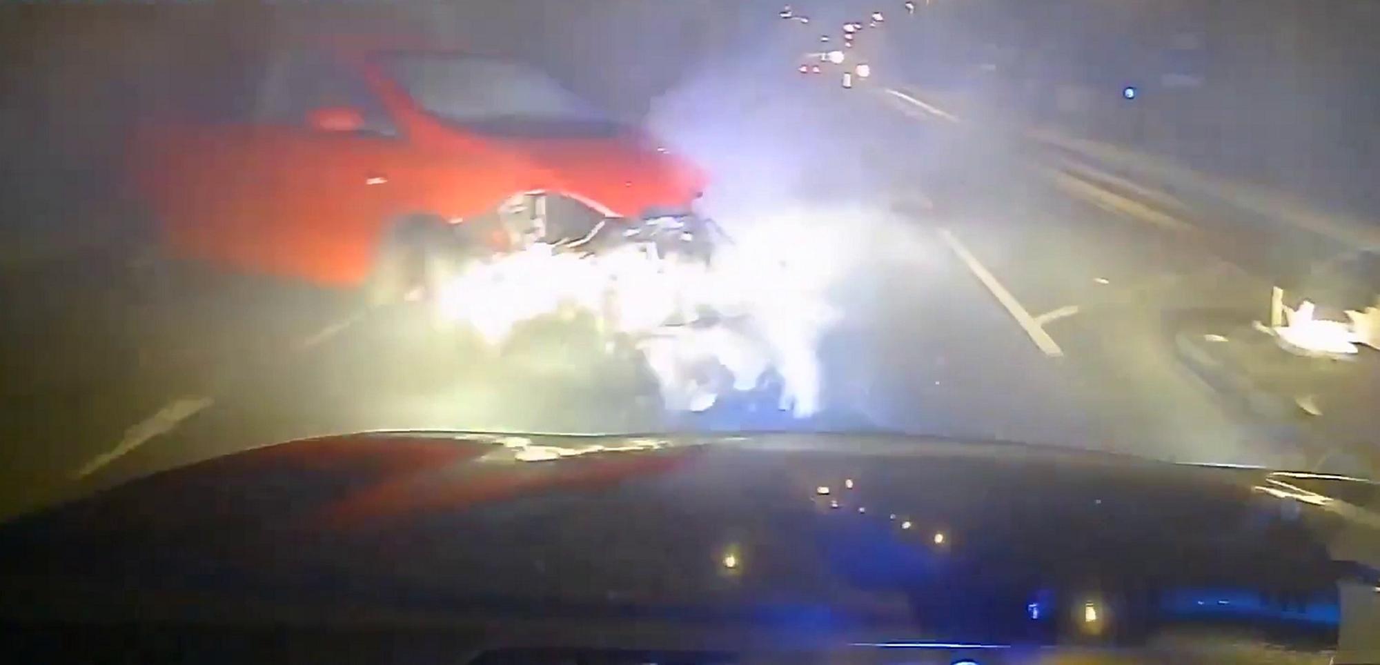 Video shows driver speeding at 70mph in 20mph zone before smashing into barrier and spinning multiple times