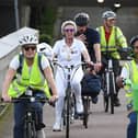 MK Mayor (in white) and High Sheriff (on green bike) lead campaign for women's cycle safety