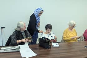 Maureen (far left) and her classmates at Tea and Tech at Milton Keynes College
