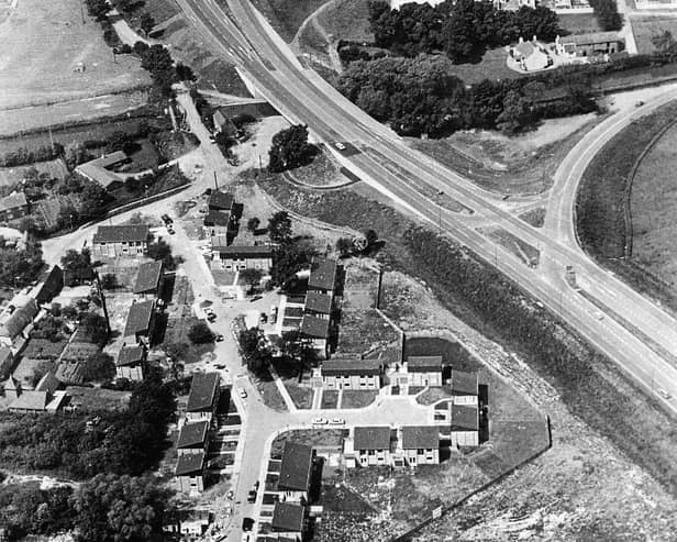 Netherfield (in the background) and Tinkers Bridge in 1974, as building work was nearing completion