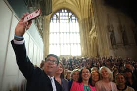 Andy Burnham takes a selfie with Labour MPs after being sworn in as an MP - Milton Keynes MP Chris Curtis has backed Mr Burnham to be the party's next leader after Sir Keir Starmer's resignation. Pic: Dan Kitwood/Getty Images