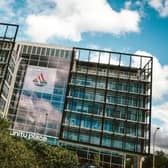 The Santander headquarters has been lit up to mark its sponsorship of the Milton Keynes Pride Festival