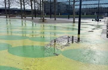 Paint is already peeling off the Walk With Your Dreams artwork, which was installed outside Milton Keynes Central railway station last year