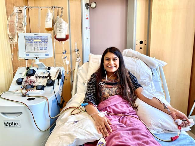 Poonam Shah in hospital during the stem cell donation process