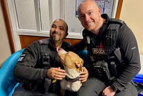 The police officers really bonded with the dog they rescued from being abused at the centre:mk