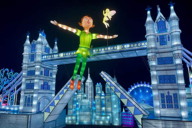 The Peter Pan installation at Gulliver's Land of Lights in Milton Keynes