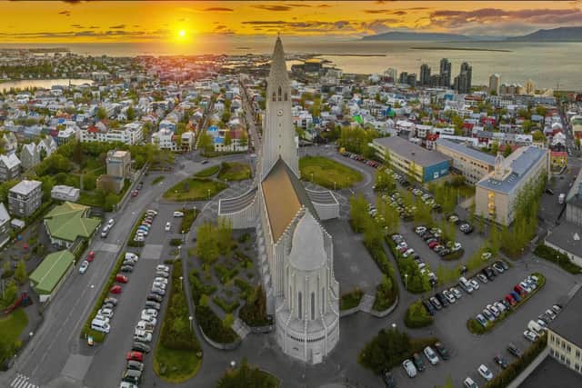 Hallgrímskirkja, the largest Lutheran church in Iceland, stands at the centre of downtown Reykjavik