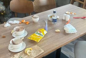 The dirty nappy was left behind  on the table for staff to clean up at Dobbies in Milton Keynes