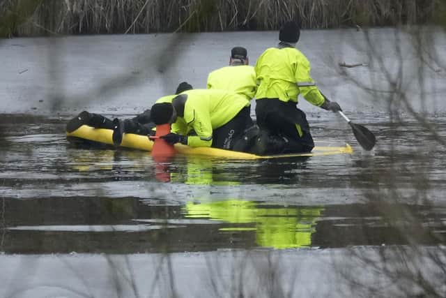 Babbs Mill Park in Solihull, the search continued for more potential victims, following reports more children were present on the ice at the time of the incident. (Photo by Christopher Furlong/Getty Images)