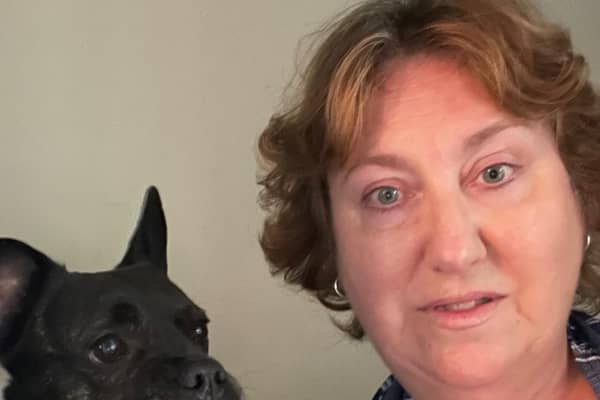 Lib Dem Councillor Jane Carr pictured with her dog. She is calling on food banks and charities to help struggling pet owners in Milton Keynes