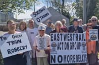 Members of the East West Rail Action Group during a previous protest outside Bletchley Station